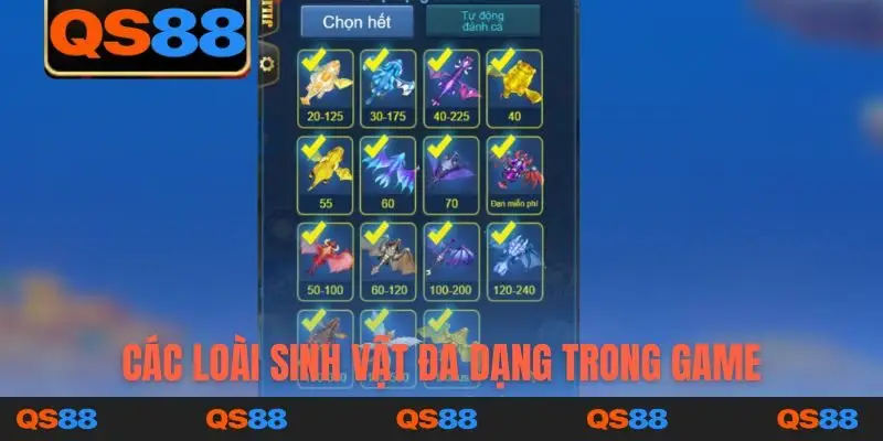 Các loài sinh vật đa dạng trong game