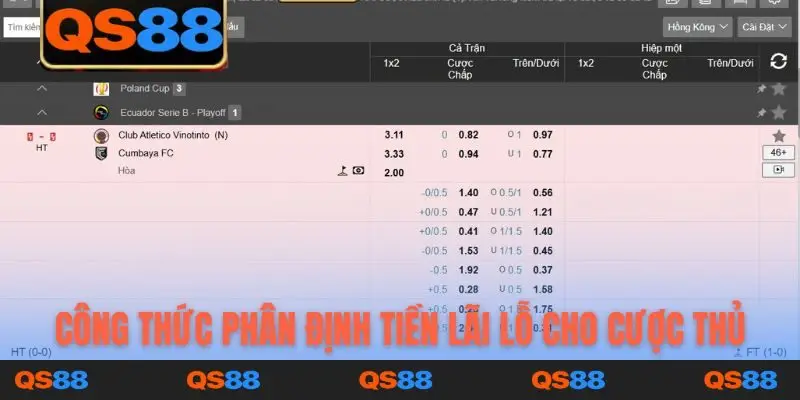 Công thức phân định tiền lãi lỗ cho cược thủ